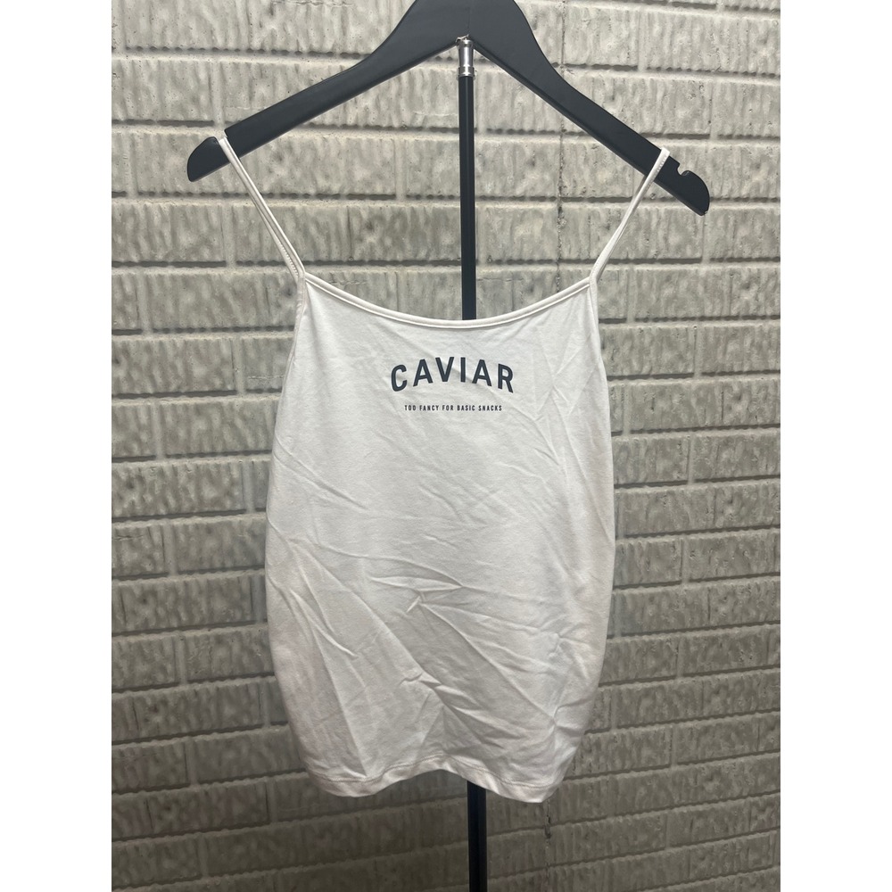 Wild Fable Womens Caviar Graphic Spaghetti Strap Camisole Top Off White Large NE